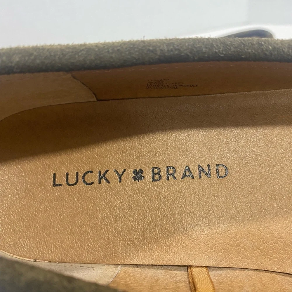 Lucky Brand Awra Olive Green Suede Leather Moccasin Flats Shoes Size 8